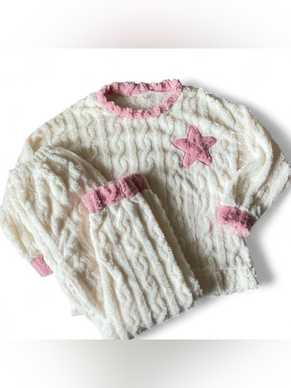 Cozy Cream & Pink Star Plush Kids Top